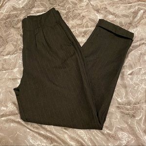 Vintage- Olive Striped High Waist Trousers - Sz 30